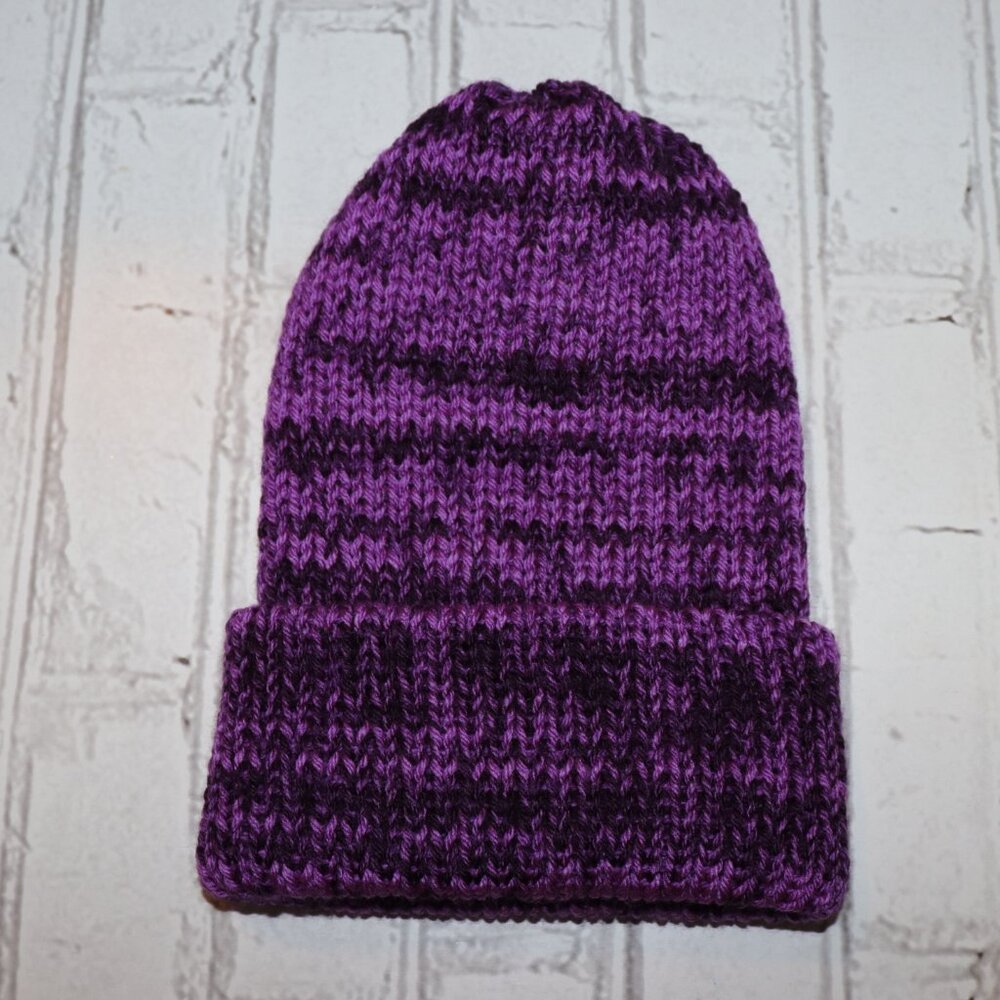 💜 Handmade Beanie · Variegated Violet Yarn · Boutique Knit